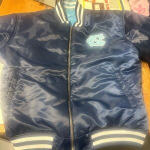 Tar Heel Blue Satin Bomber Jacket with Logo